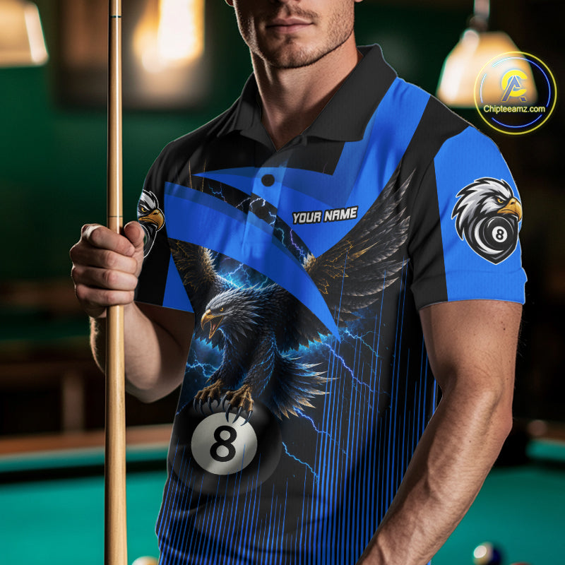 Black And Blue 8 Ball Pool Eagle Lightning Billiard Shirts Custom Billiard Team Jersey