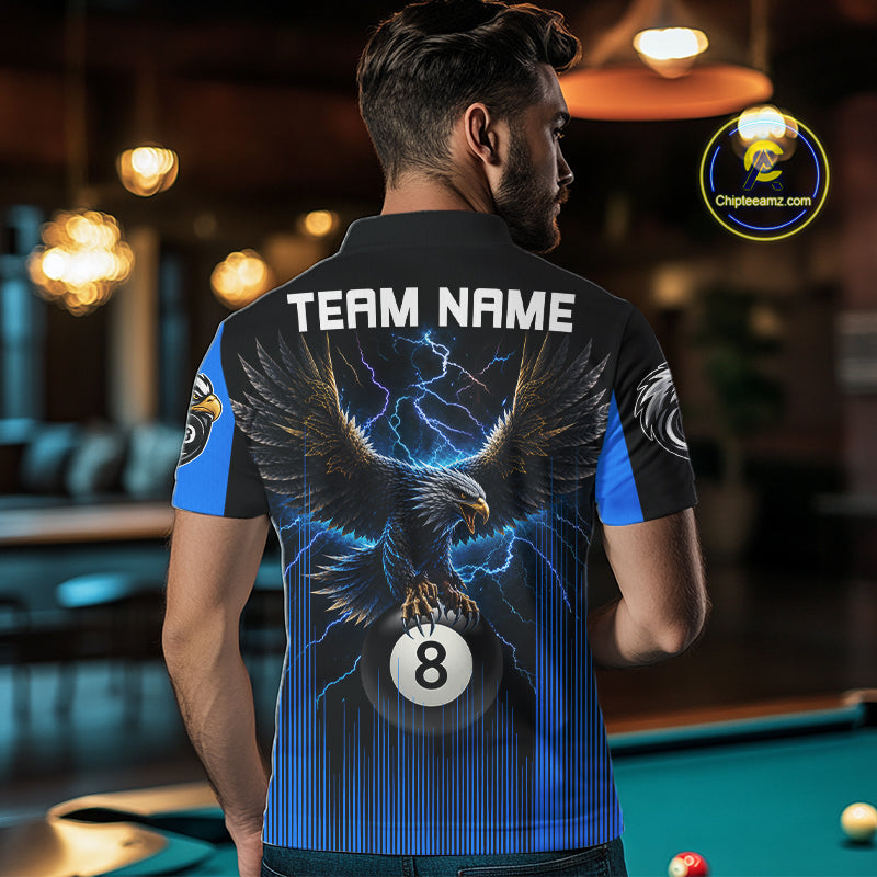 Black And Blue 8 Ball Pool Eagle Lightning Billiard Shirts Custom Billiard Team Jersey