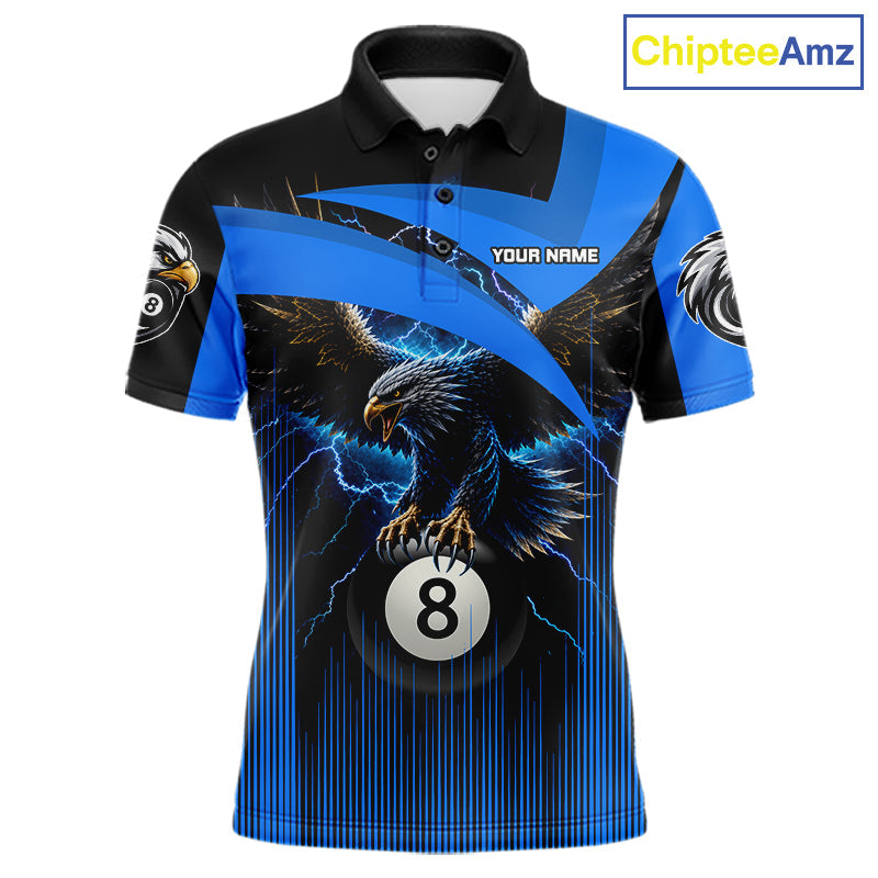 Black And Blue 8 Ball Pool Eagle Lightning Billiard Shirts Custom Billiard Team Jersey