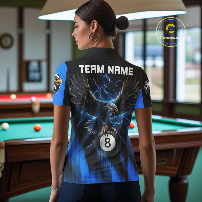 Black And Blue 8 Ball Pool Eagle Lightning Billiard Shirts Custom Billiard Team Jersey