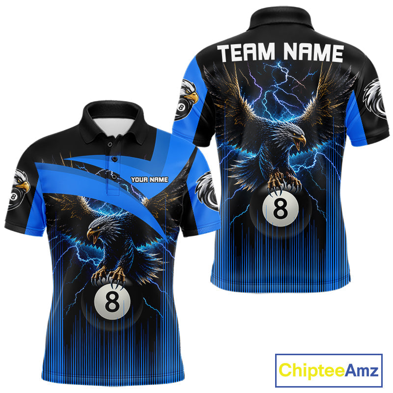Black And Blue 8 Ball Pool Eagle Lightning Billiard Shirts Custom Billiard Team Jersey