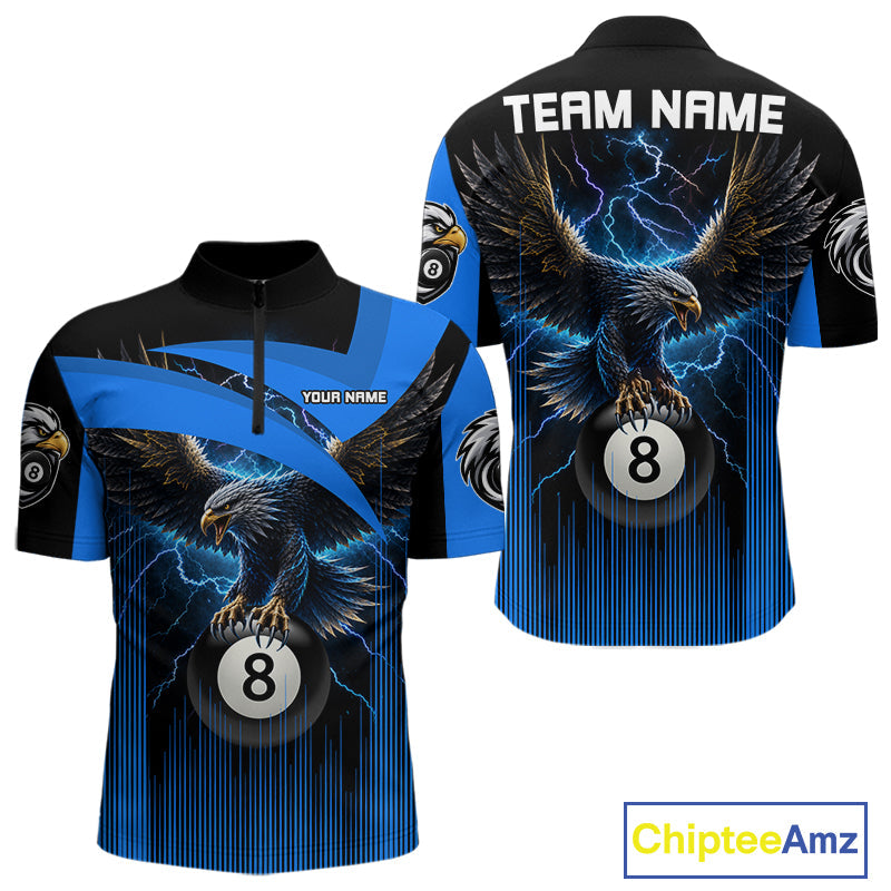 Black And Blue 8 Ball Pool Eagle Lightning Billiard Shirts Custom Billiard Team Jersey