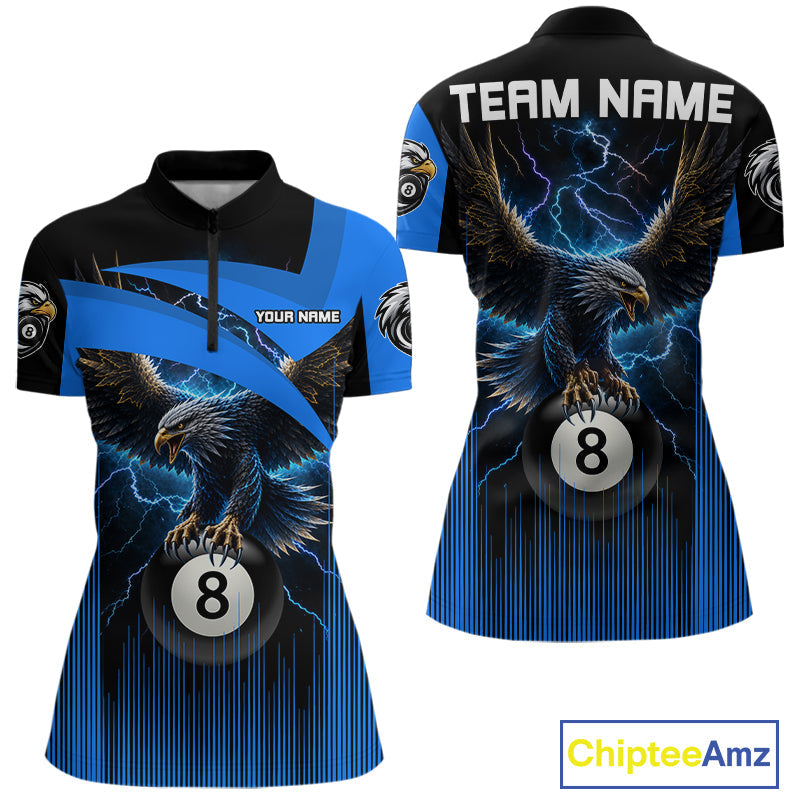 Black And Blue 8 Ball Pool Eagle Lightning Billiard Shirts Custom Billiard Team Jersey
