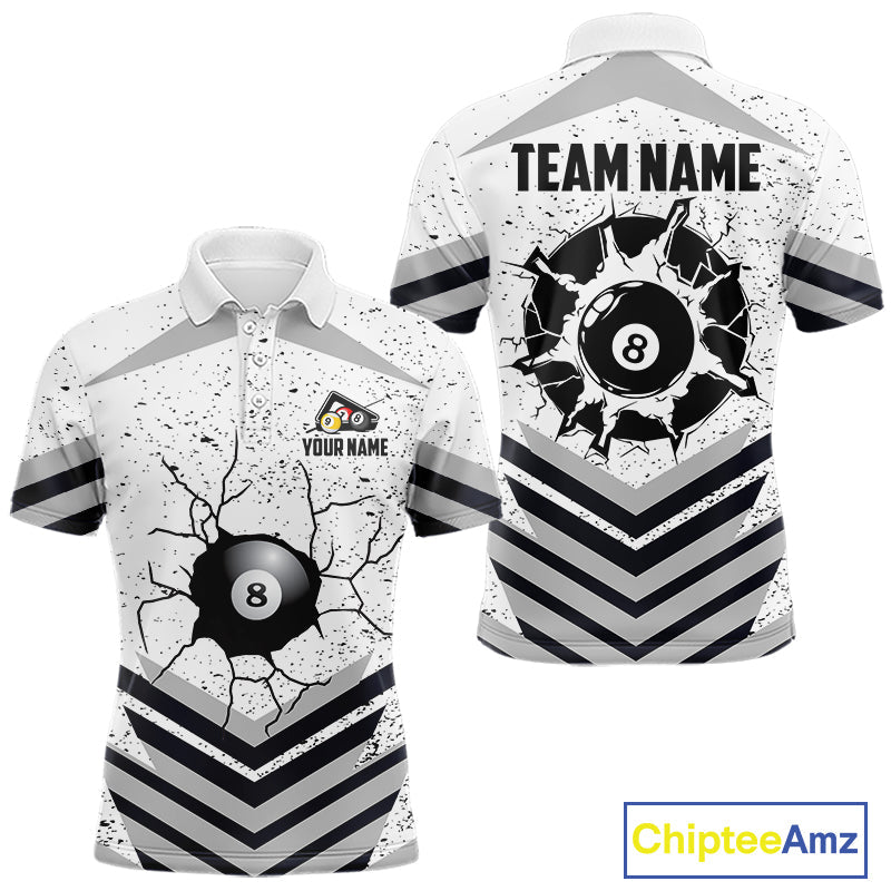 Funny Crack 8 Ball Billiard Pool Shirts Custom White Grunge Billiard League Team Jersey