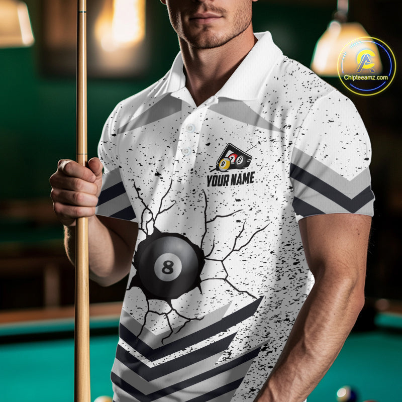 Funny Crack 8 Ball Billiard Pool Shirts Custom White Grunge Billiard League Team Jersey
