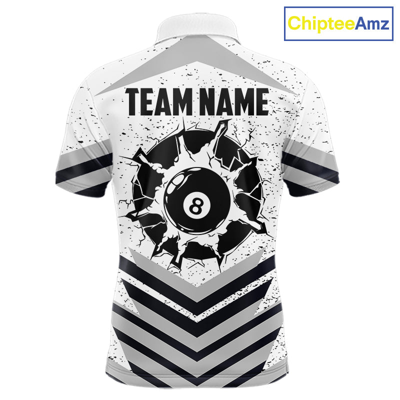 Funny Crack 8 Ball Billiard Pool Shirts Custom White Grunge Billiard League Team Jersey