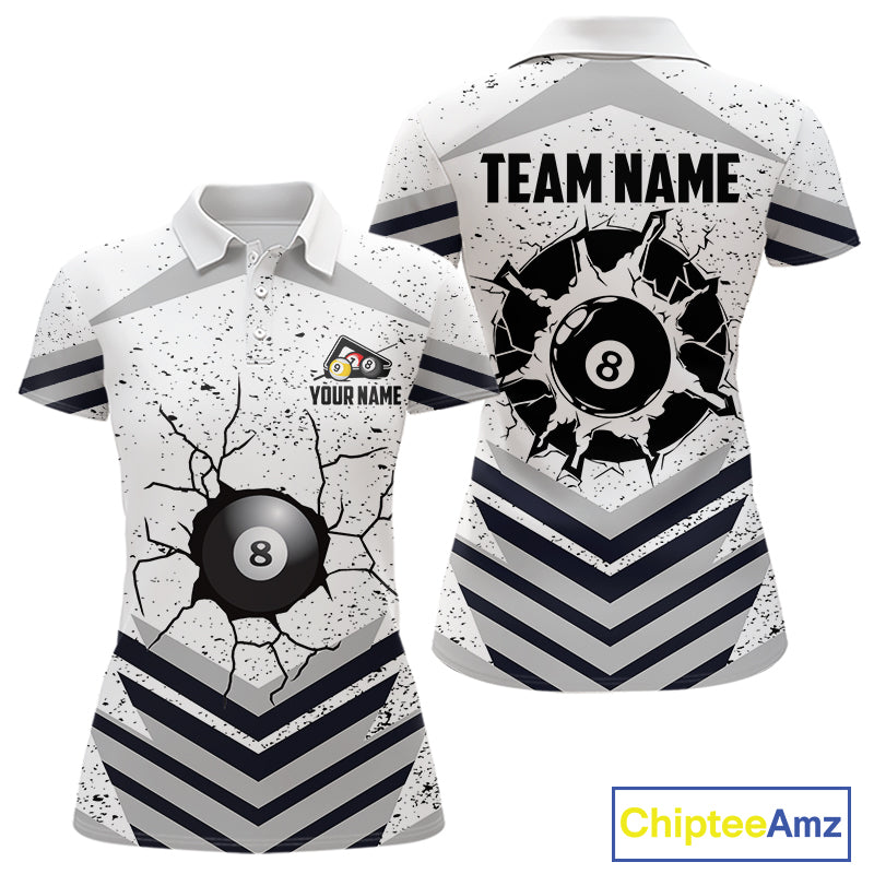 Funny Crack 8 Ball Billiard Pool Shirts Custom White Grunge Billiard League Team Jersey