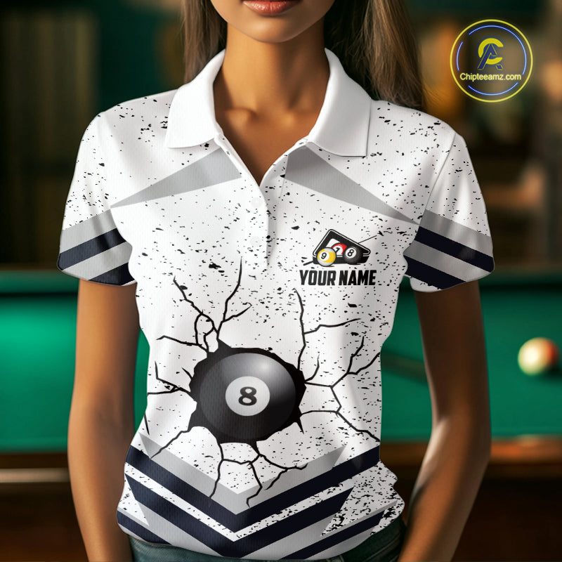 Funny Crack 8 Ball Billiard Pool Shirts Custom White Grunge Billiard League Team Jersey