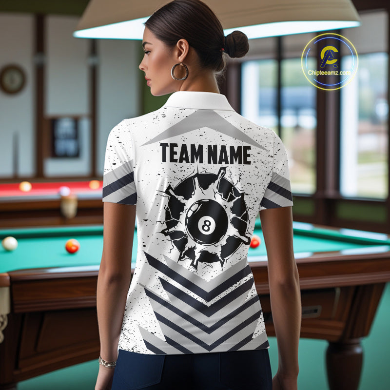 Funny Crack 8 Ball Billiard Pool Shirts Custom White Grunge Billiard League Team Jersey