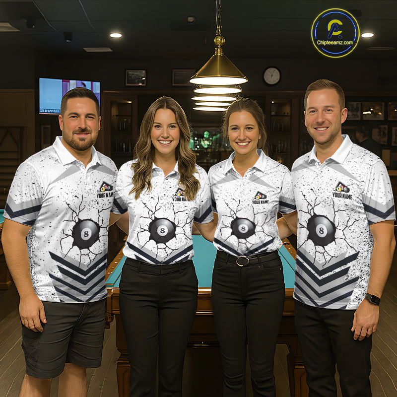Funny Crack 8 Ball Billiard Pool Shirts Custom White Grunge Billiard League Team Jersey