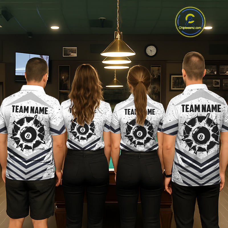 Funny Crack 8 Ball Billiard Pool Shirts Custom White Grunge Billiard League Team Jersey