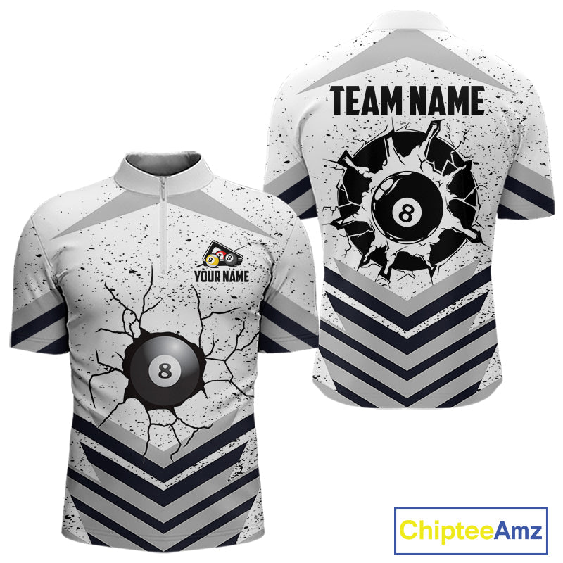 Funny Crack 8 Ball Billiard Pool Shirts Custom White Grunge Billiard League Team Jersey