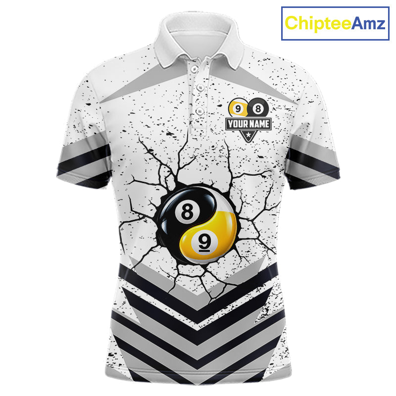 Funny Yin-Yang 8 Ball & 9 Ball Billiard Shirts Custom White Grunge Pool Team Jersey