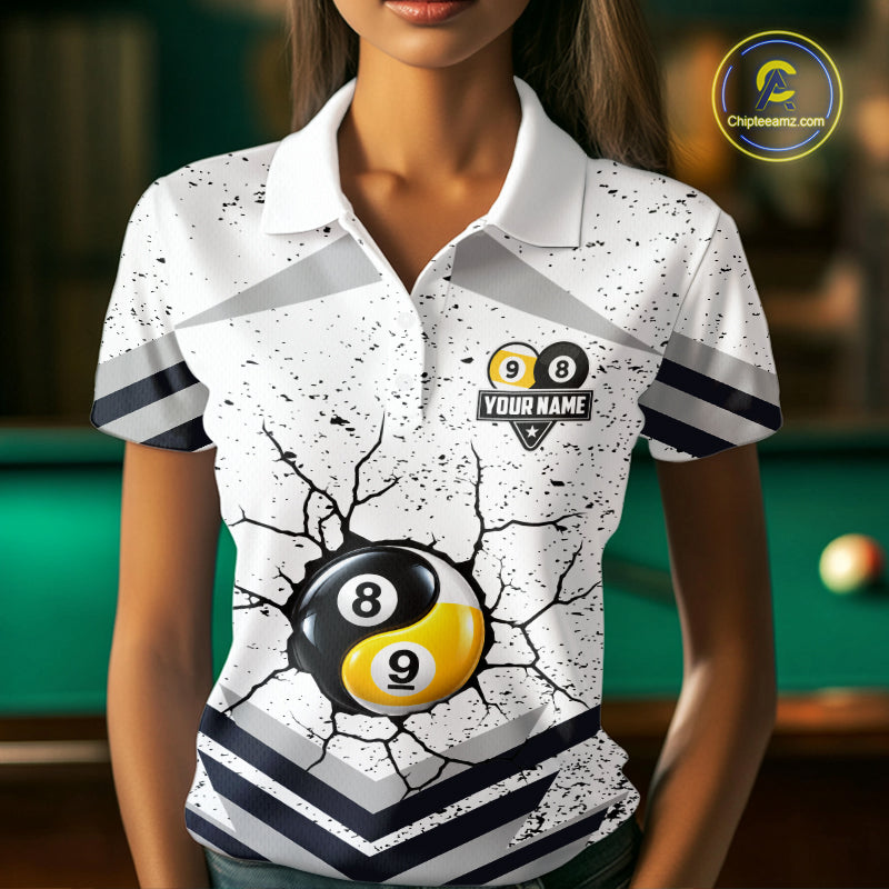 Funny Yin-Yang 8 Ball & 9 Ball Billiard Shirts Custom White Grunge Pool Team Jersey