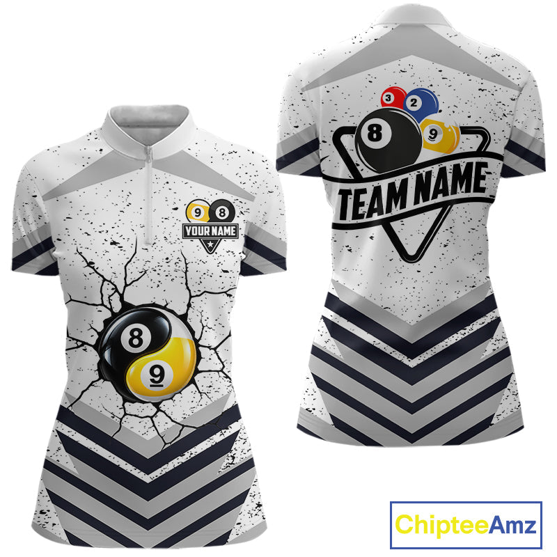 Funny Yin-Yang 8 Ball & 9 Ball Billiard Shirts Custom White Grunge Pool Team Jersey