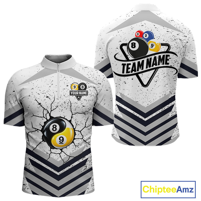 Funny Yin-Yang 8 Ball & 9 Ball Billiard Shirts Custom White Grunge Pool Team Jersey