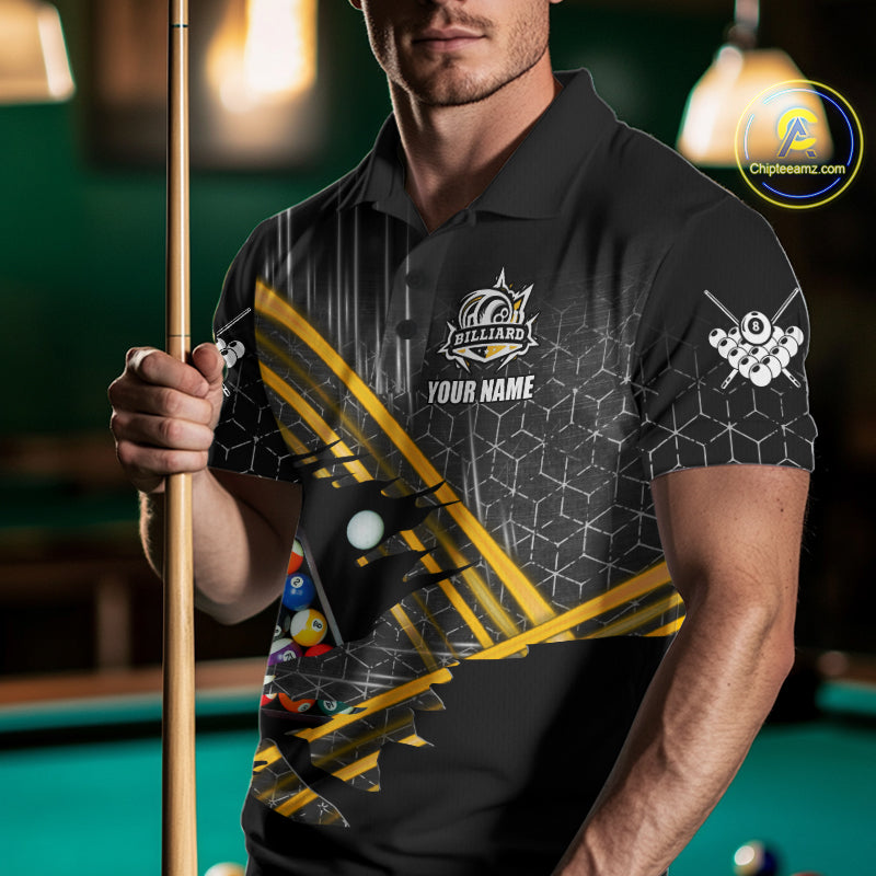 Personalized Billiard Shirts Custom Yellow Billiard Pool Ball Jersey, Billiard Team Shirt