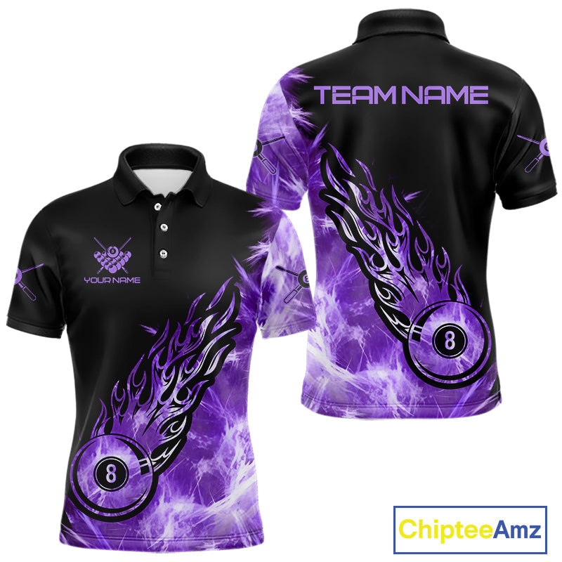 Black And Purple Flaming Icy 8 Ball Pool Billiard Shirt Custom Billiard Team Jersey