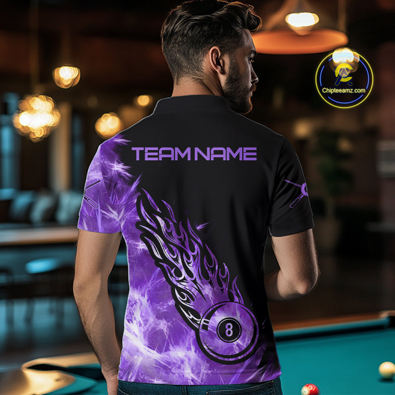 Black And Purple Flaming Icy 8 Ball Pool Billiard Shirt Custom Billiard Team Jersey