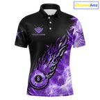 Black And Purple Flaming Icy 8 Ball Pool Billiard Shirt Custom Billiard Team Jersey