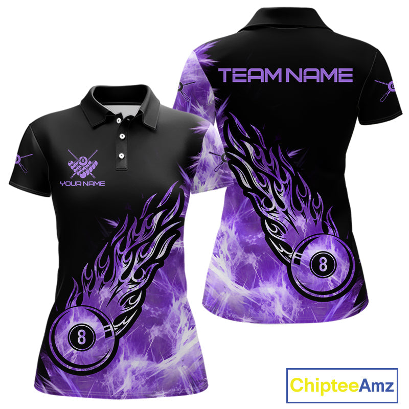 Black And Purple Flaming Icy 8 Ball Pool Billiard Shirt Custom Billiard Team Jersey
