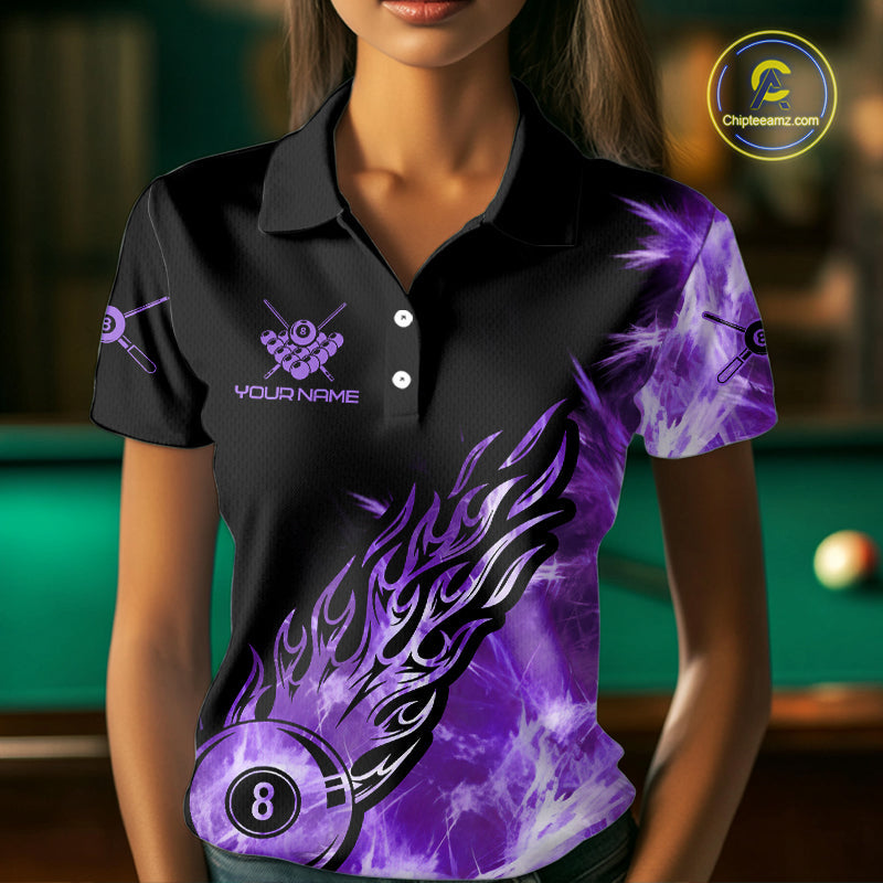 Black And Purple Flaming Icy 8 Ball Pool Billiard Shirt Custom Billiard Team Jersey