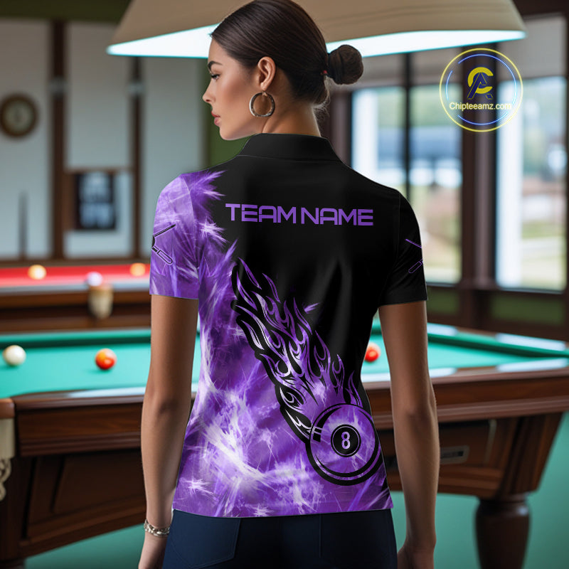 Black And Purple Flaming Icy 8 Ball Pool Billiard Shirt Custom Billiard Team Jersey