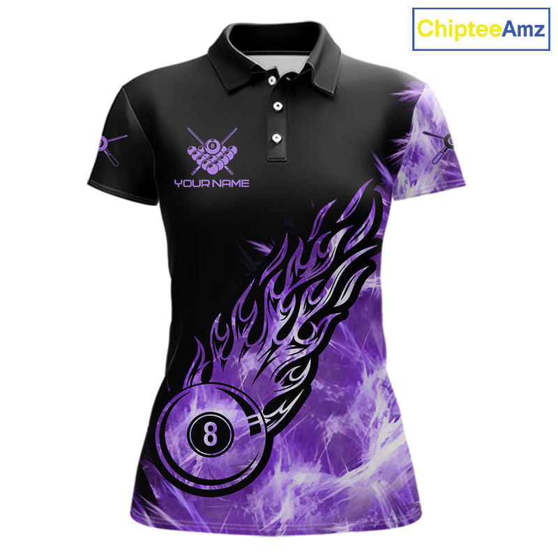 Black And Purple Flaming Icy 8 Ball Pool Billiard Shirt Custom Billiard Team Jersey