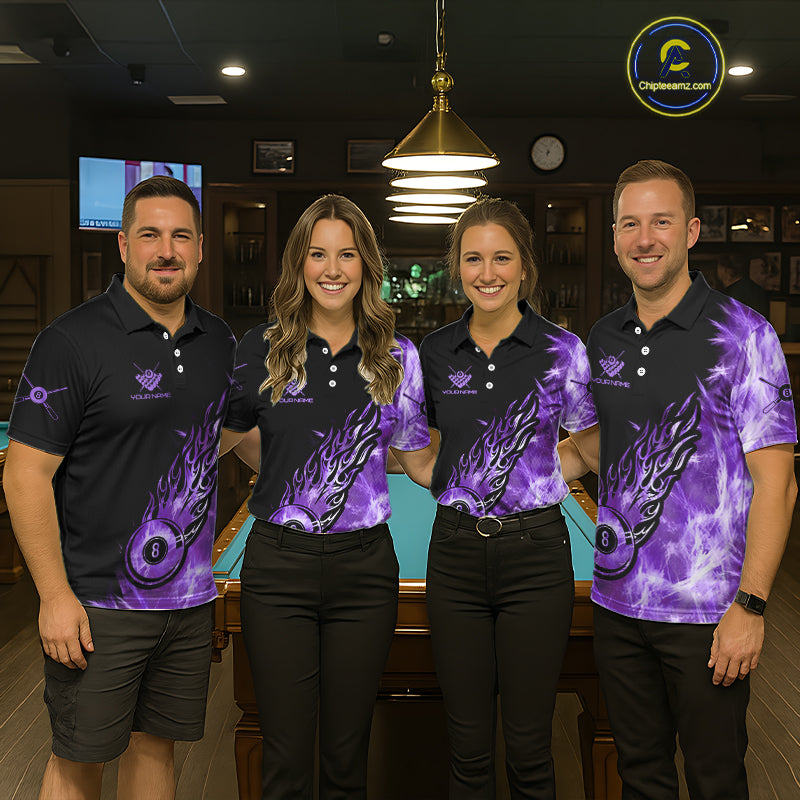 Black And Purple Flaming Icy 8 Ball Pool Billiard Shirt Custom Billiard Team Jersey