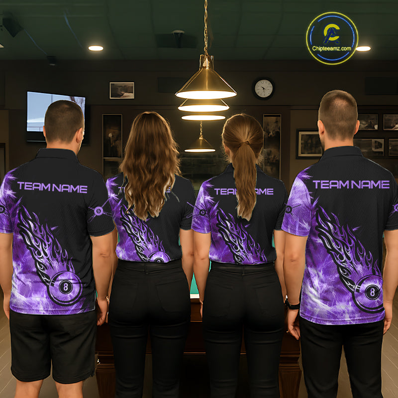 Black And Purple Flaming Icy 8 Ball Pool Billiard Shirt Custom Billiard Team Jersey