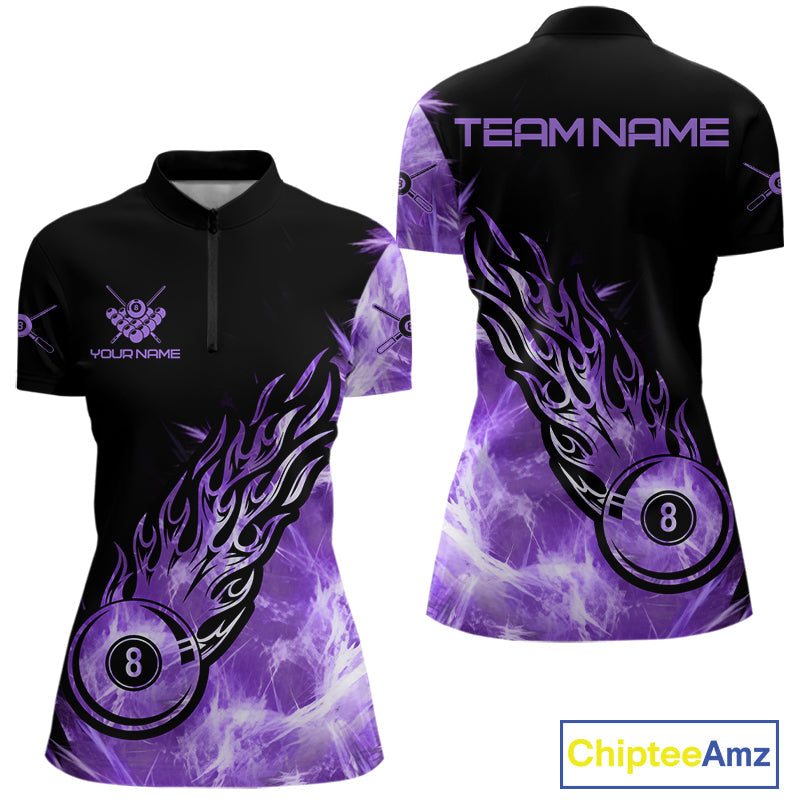 Black And Purple Flaming Icy 8 Ball Pool Billiard Shirt Custom Billiard Team Jersey