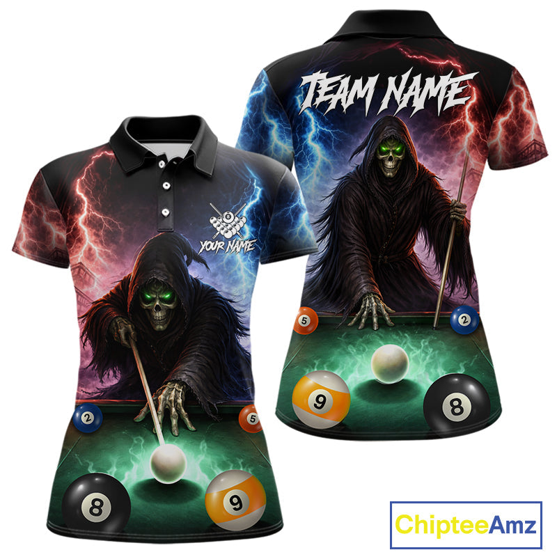 Funny Grim Reaper Lightning Billiard Shirt Custom Pool Balls Team Jersey Polo & 1/4 Zip