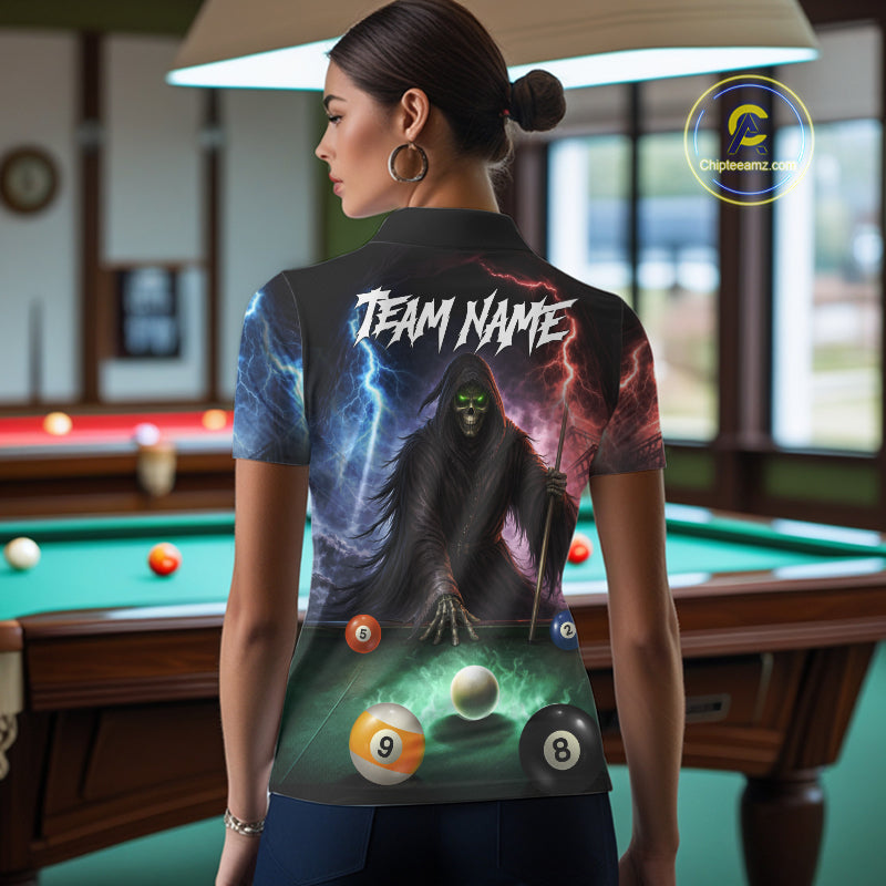 Funny Grim Reaper Lightning Billiard Shirt Custom Pool Balls Team Jersey Polo & 1/4 Zip