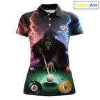 Funny Grim Reaper Lightning Billiard Shirt Custom Pool Balls Team Jersey Polo & 1/4 Zip