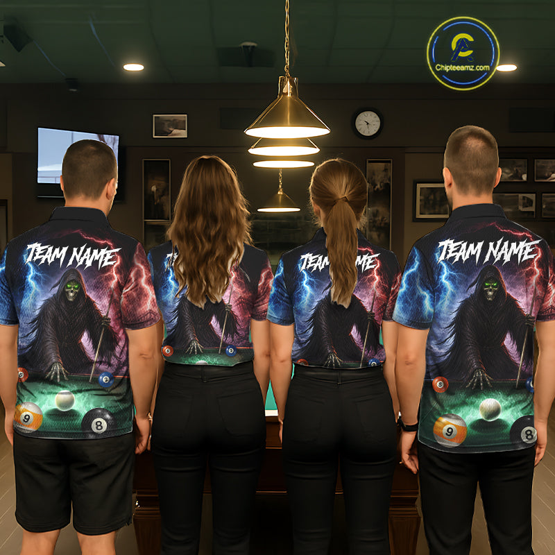 Funny Grim Reaper Lightning Billiard Shirt Custom Pool Balls Team Jersey Polo & 1/4 Zip