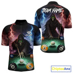 Funny Grim Reaper Lightning Billiard Shirt Custom Pool Balls Team Jersey Polo & 1/4 Zip