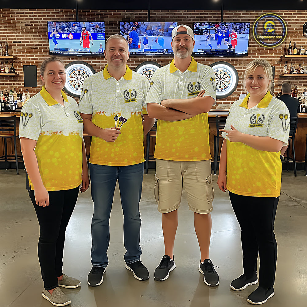 Personalized Yellow Funny Darts And Beer Dart Shirts, Drinking Darts Team Jerseys, Dart Gifts