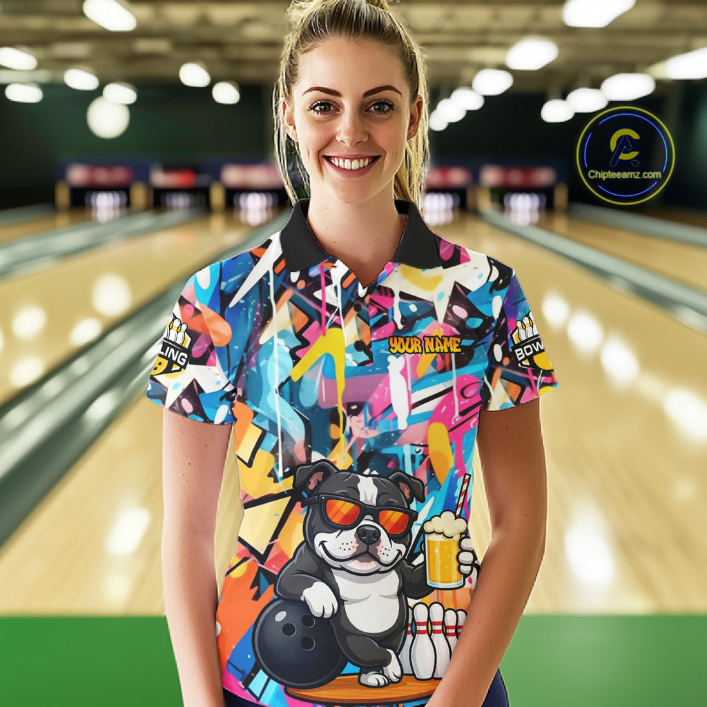 Funny American Bully Dog Colorful Graffiti Bowling Shirts Custom Bowling Team Jersey