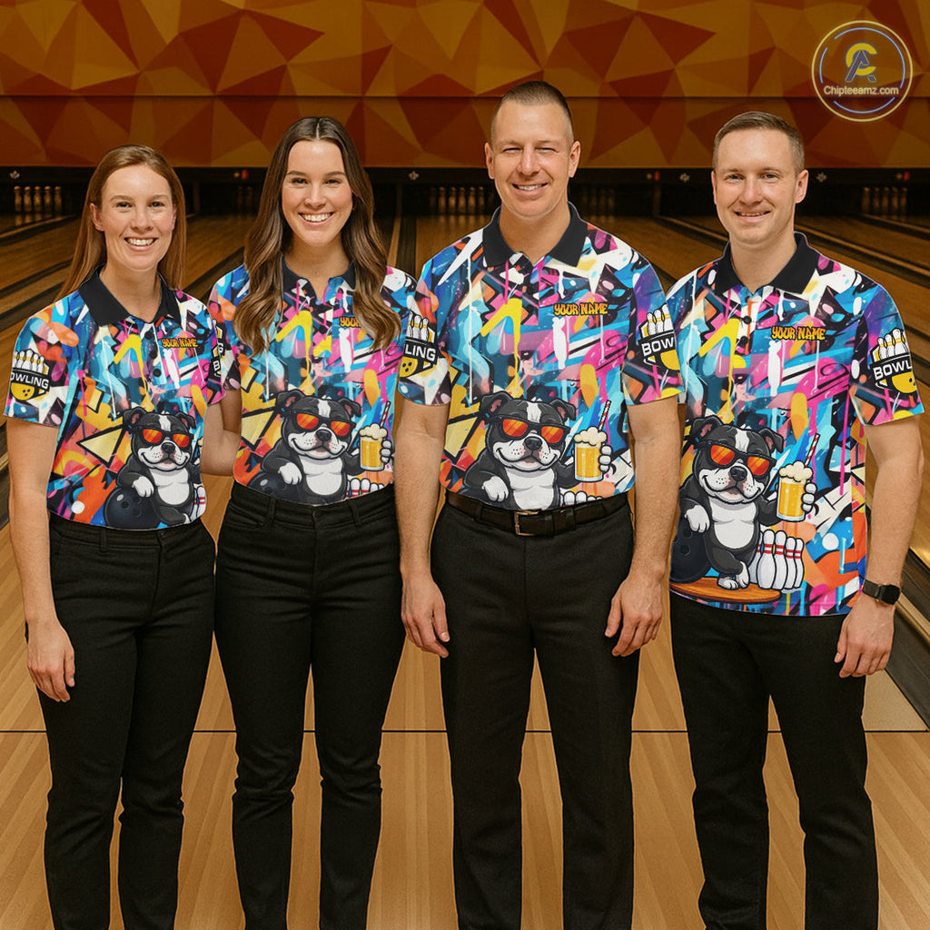Funny American Bully Dog Colorful Graffiti Bowling Shirts Custom Bowling Team Jersey