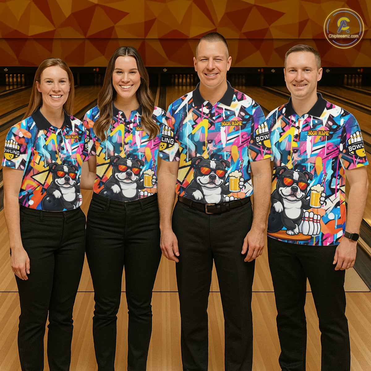 Funny American Bully Dog Colorful Graffiti Bowling Shirts Custom Bowling Team Jersey