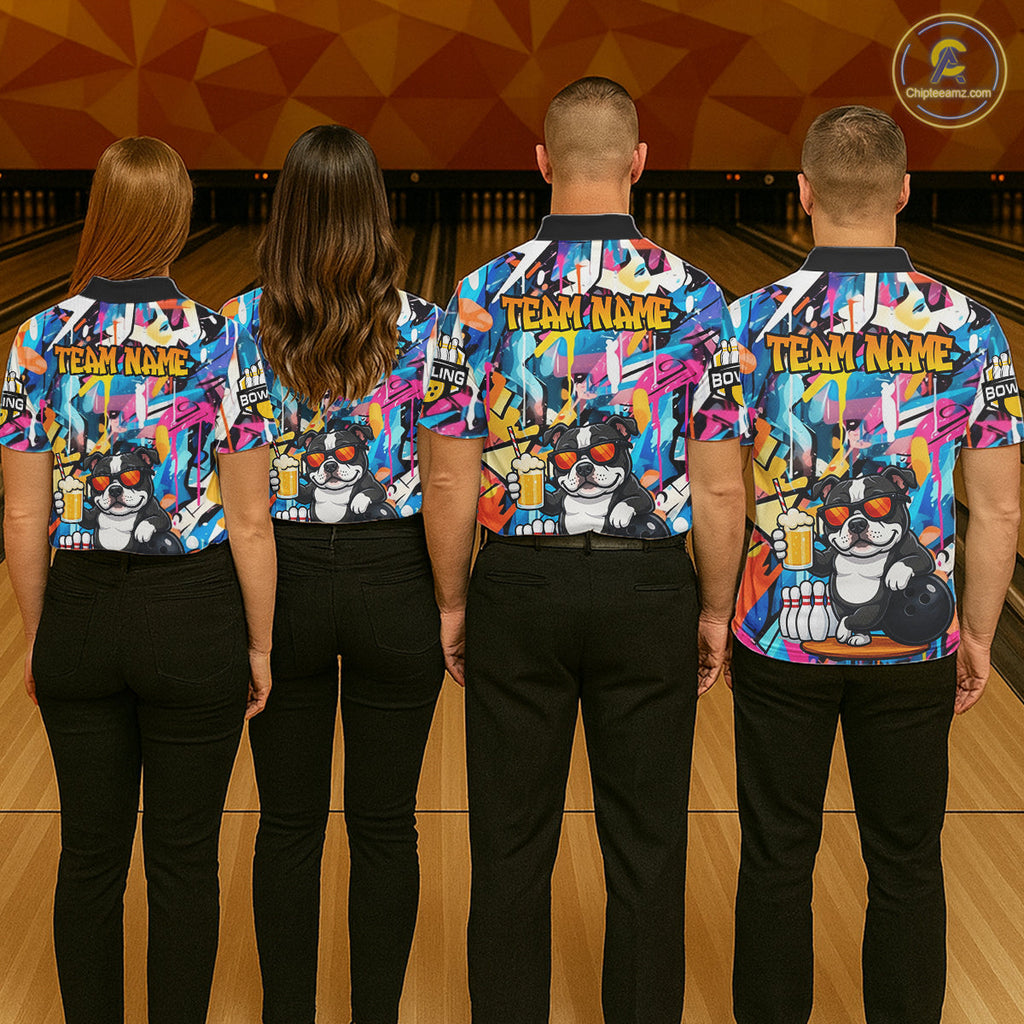Funny American Bully Dog Colorful Graffiti Bowling Shirts Custom Bowling Team Jersey