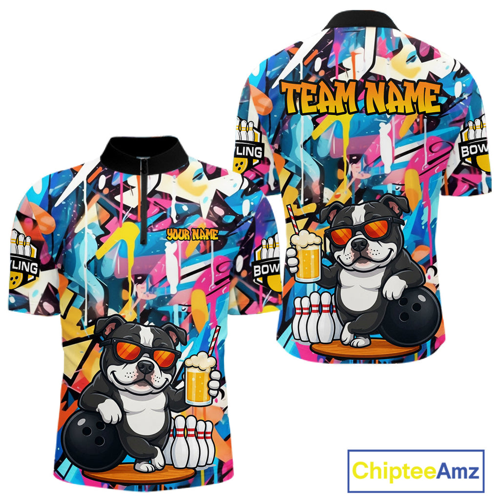 Funny American Bully Dog Colorful Graffiti Bowling Shirts Custom Bowling Team Jersey
