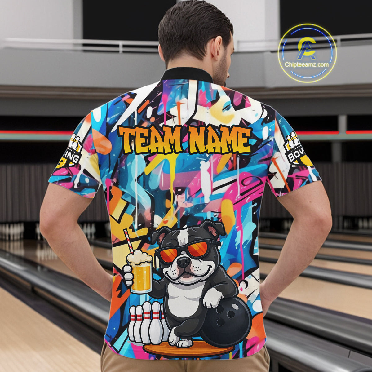 Funny American Bully Dog Colorful Graffiti Bowling Shirts Custom Bowling Team Jersey