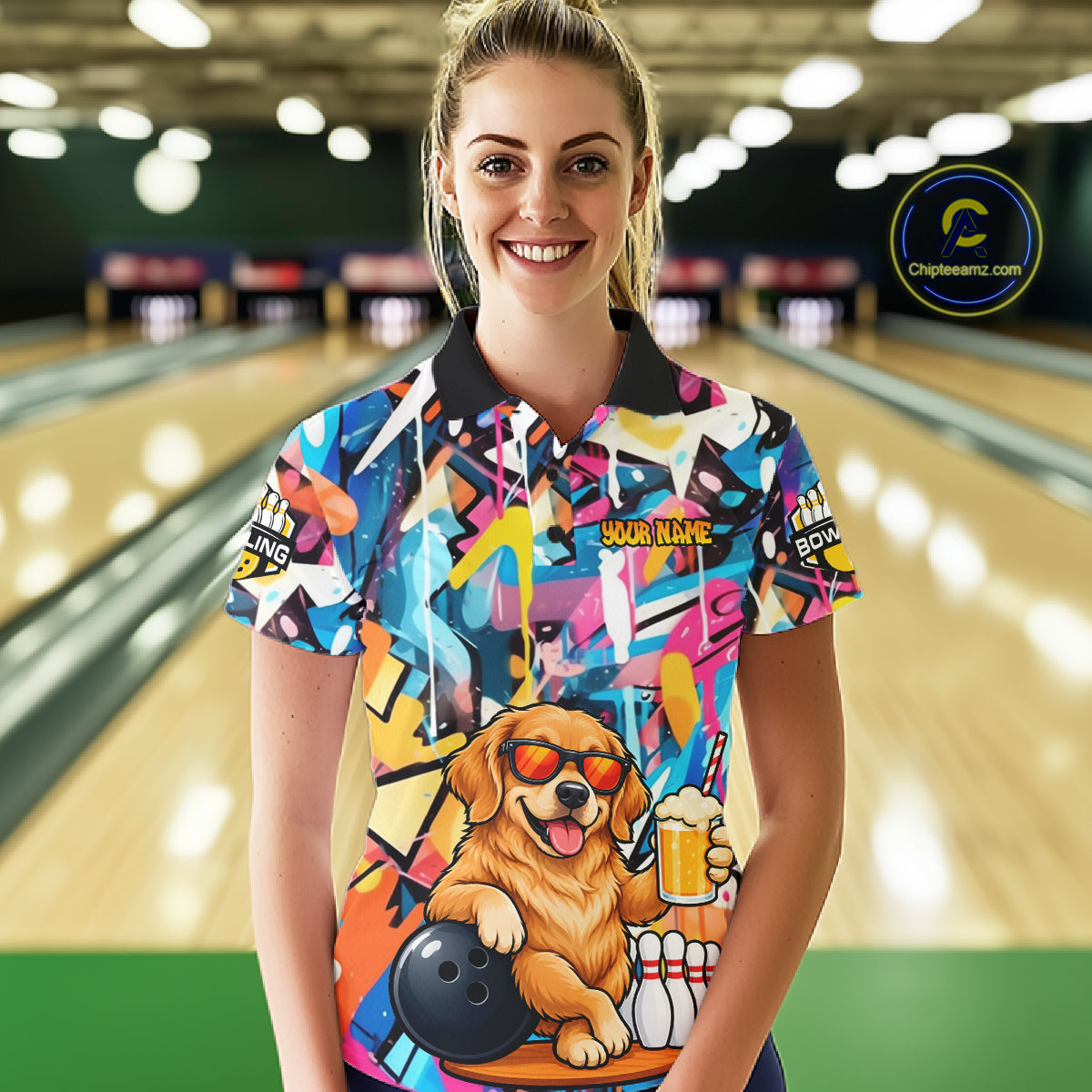 Funny Golden Retriever Dog Colorful Graffiti Bowling Shirts Custom Bowling Team Jersey