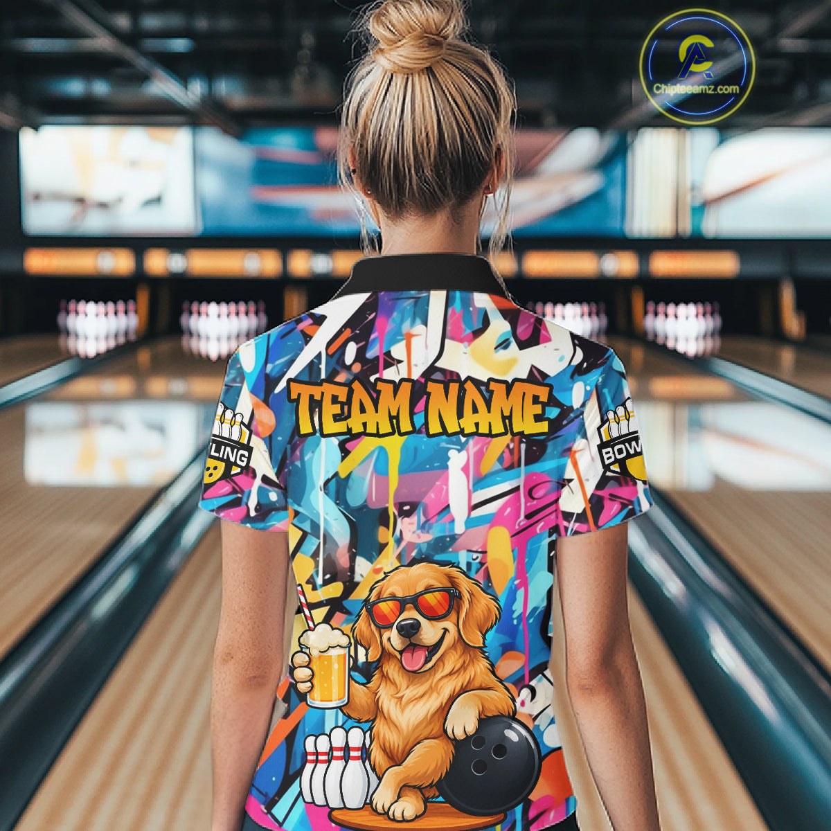 Funny Golden Retriever Dog Colorful Graffiti Bowling Shirts Custom Bowling Team Jersey