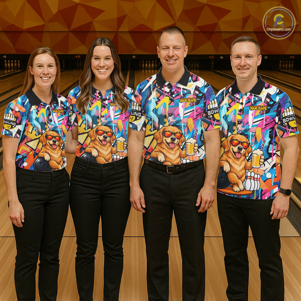 Funny Golden Retriever Dog Colorful Graffiti Bowling Shirts Custom Bowling Team Jersey
