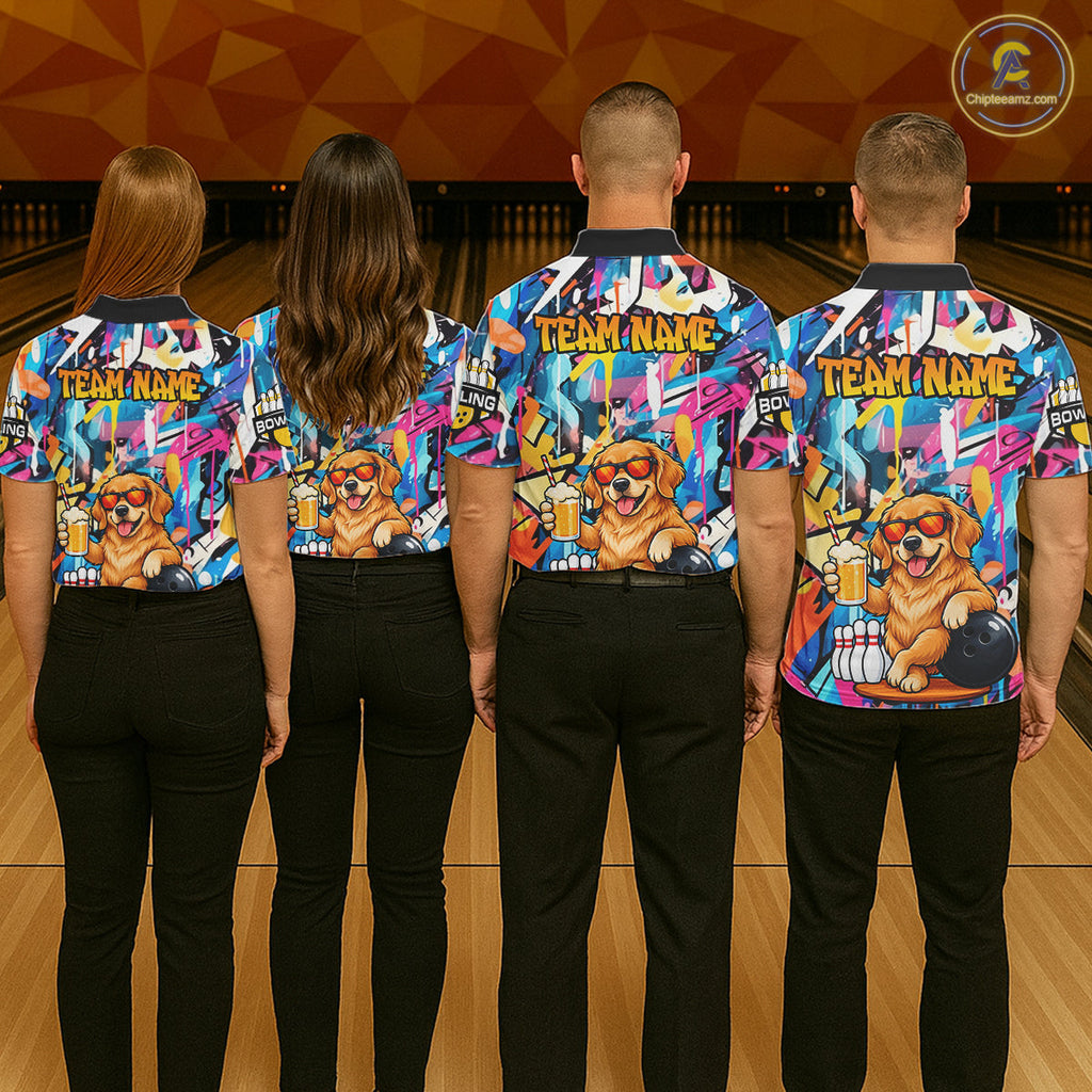 Funny Golden Retriever Dog Colorful Graffiti Bowling Shirts Custom Bowling Team Jersey