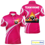 Personalized Pink Billiard Jersey Custom Flame 8 Ball Pool Billiard Shirt Polo & 1/4 Zip