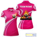 Personalized Pink Billiard Jersey Custom Flame 8 Ball Pool Billiard Shirt Polo & 1/4 Zip