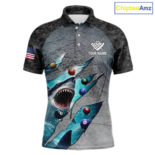 Personalized Funny Shark Billiard Shirt, 8 Ball Pool Team Jersey Polo & 1/4 Zip Shirt